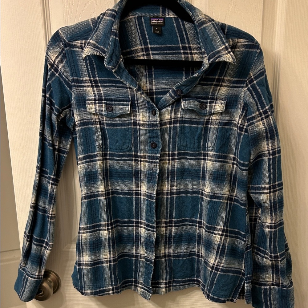 Patagonia blue and White Plaid Shirt